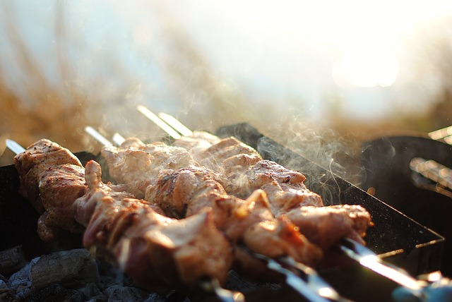 Brochetas de pollo y verduras